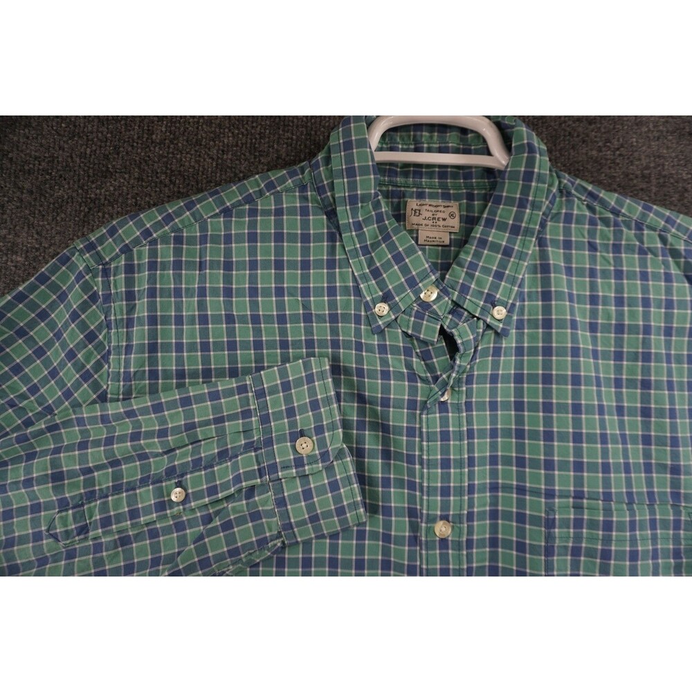 Tailored By J Crew Shirt Mens XL Green Blue Plaid Lightweight Button Down